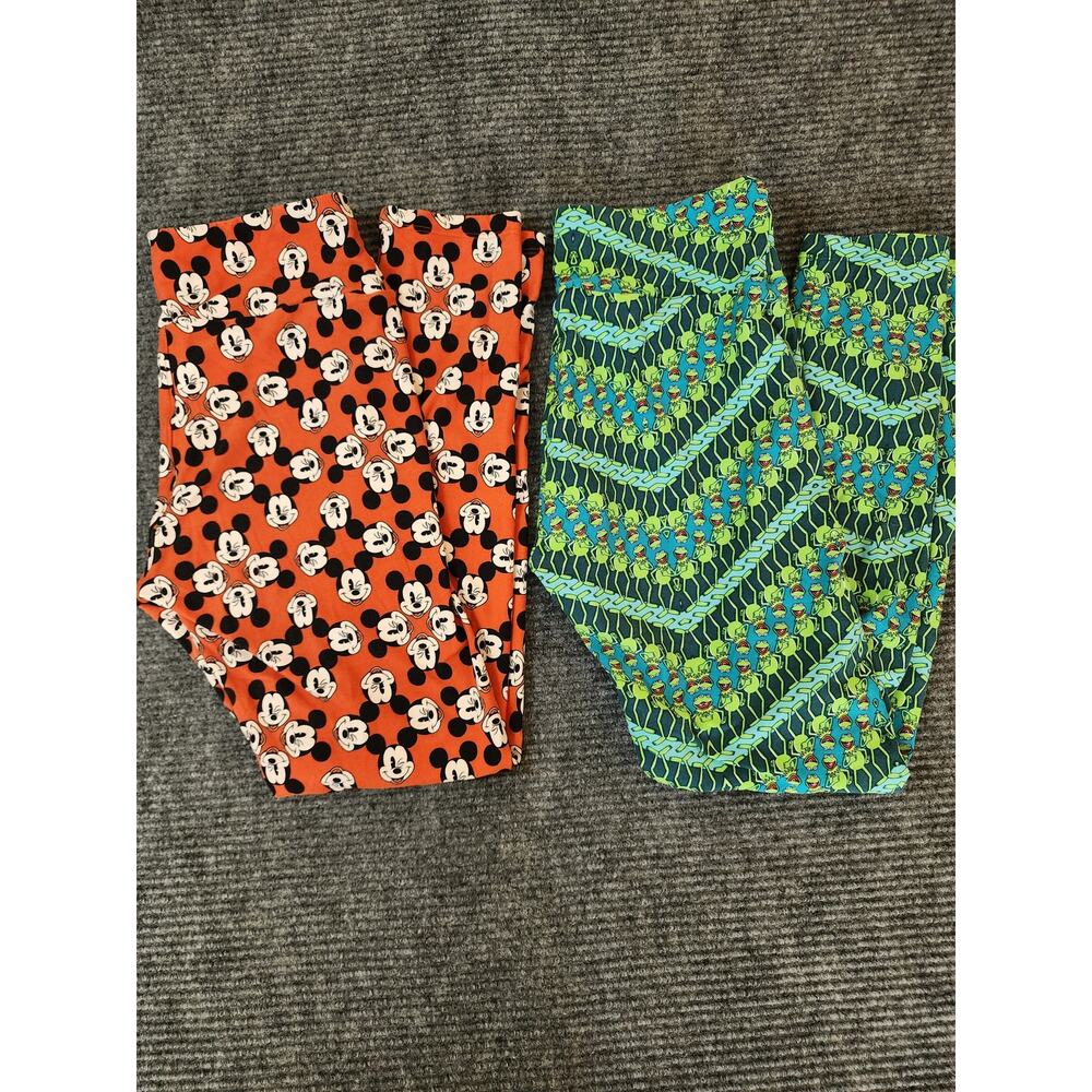 LuLaroe One Size Lot of 2 Disney Themed Leggings Mickey Mouse Kermit the Frog